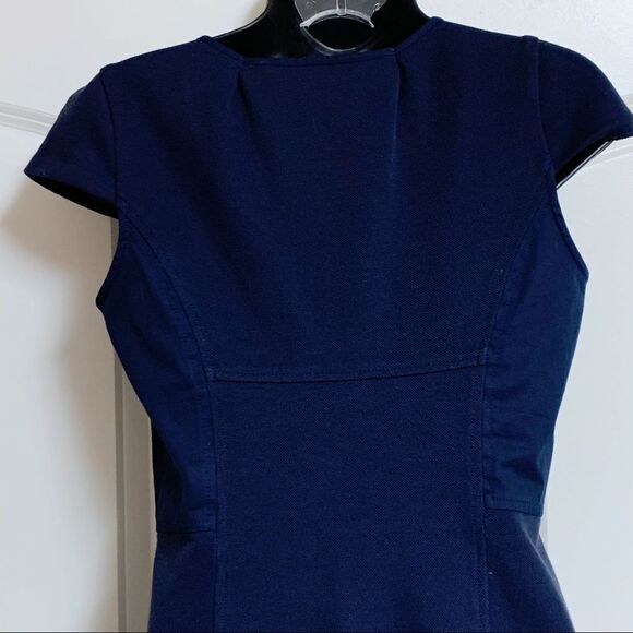 Diane Von Furstenburg Y2K Navy Blue Cap Sleeve Stretch Fit Flare Stretch Dress 4 - Picture 6 of 16